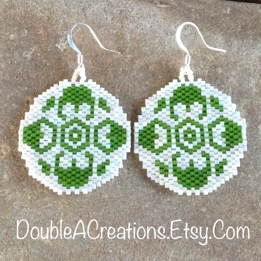 Round Green Southwest Beaded Earrings